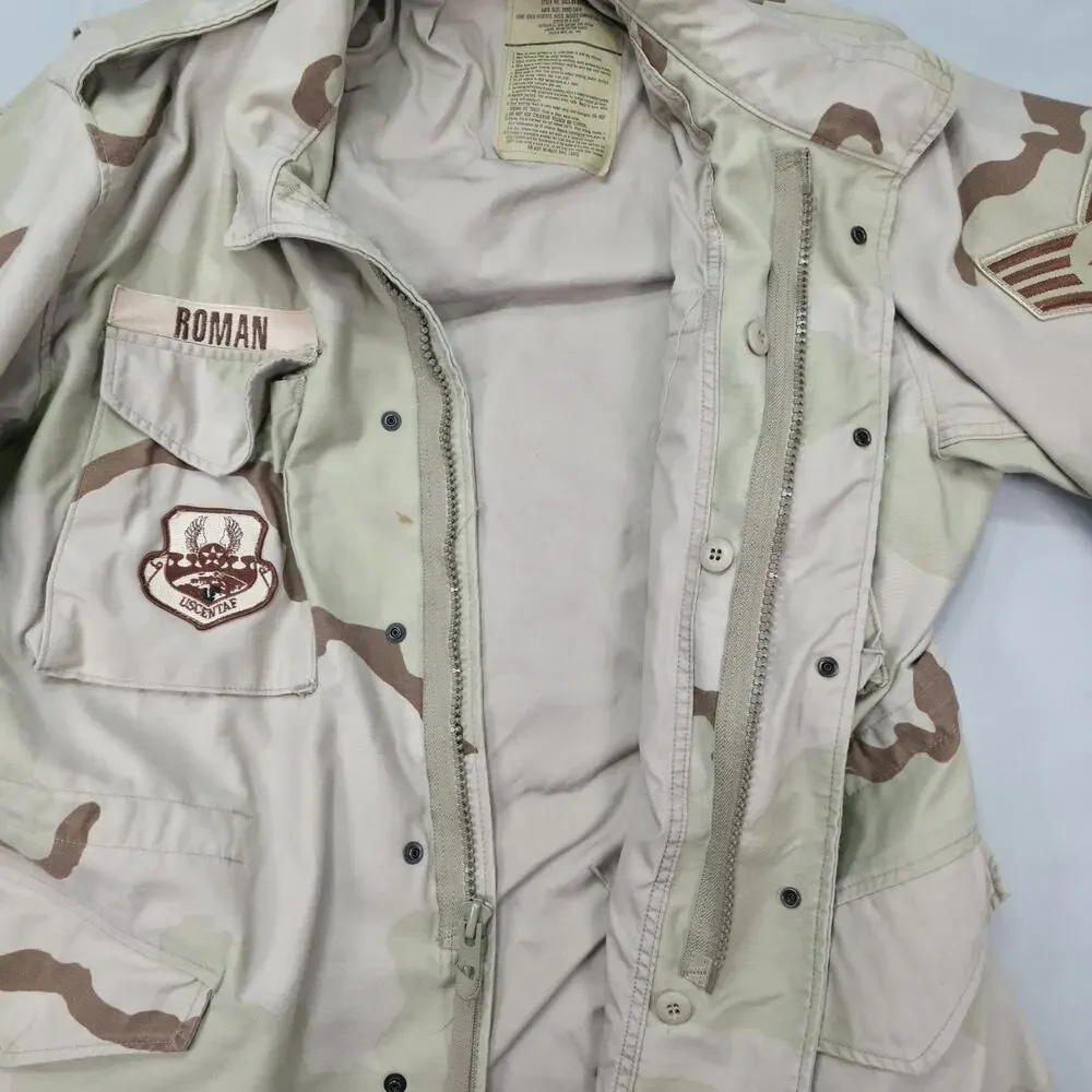 US Air Force DCU Desert Camo Field Jacket 1999 Large Long Patched USAF Vintage